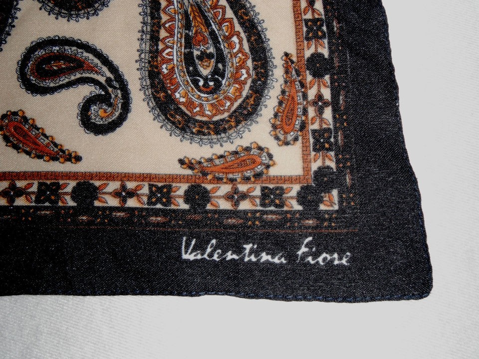 Designer Valentina Fiore Ladies Scarf   Classic Black & Brown Paisley 