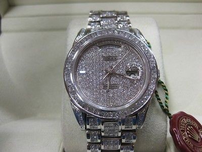   PRESIDENT DAY DATE WATCH FULL PRINCESS CUT DIAMONDS WHITE GOLD 18k