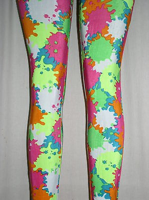 Sexy Silky Colorful NEON Paint SPLASH Punk Rave Plus LEGGINGS   OS 