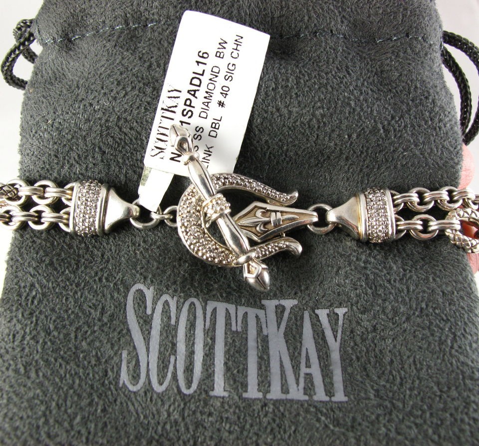 2500 Scott Kay White Diamond Clasp Toggle Link 2 tier Large Necklace 