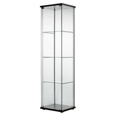 New IKEA Detolf Glass Door Display Cabinet Curio Black Brown