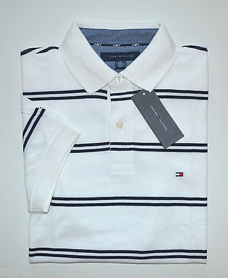 NWT Mens Tommy Hilfiger Short Sleeve Polo Shirt White / Blue XXL, 2XL