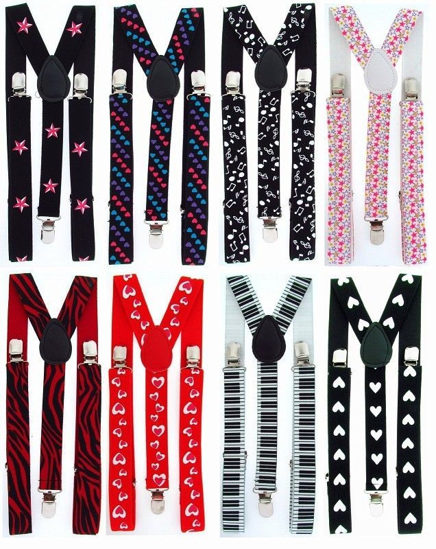 Unisex BRACES SUSPENDERS FANCY DRESS SUITS Fun Pattern Star Heart 