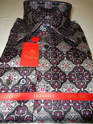   Black, White & Red Clover Design 3 Button High Collar Dress Shirt