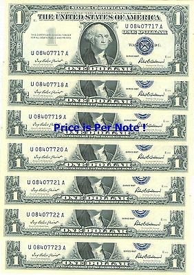 1957 $1 SILVER CERTIFICATE    1 NOTE OF 7 CONSECUTIVE GEM CRISP NEW 