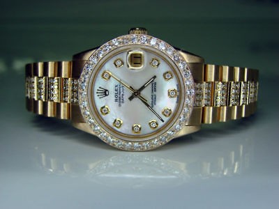 ladie midsize rolex 18k gold datejust president diamond genuine rolex