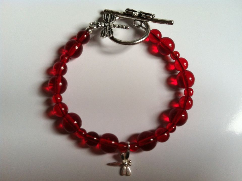 Anorexia (Ana) Support Red Bracelet  Dragonfly Solitaire .925, Toggle 
