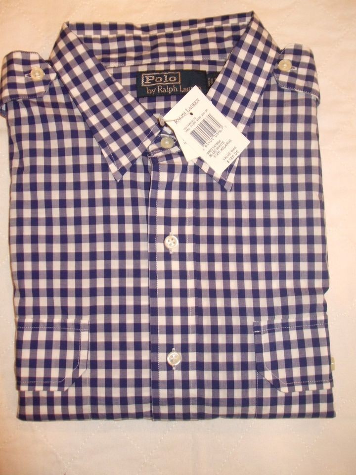 NEW MEN’S POLO RALPH LAUREN S/S BUTTON DOWN SHIRT, NAVY/WHITE 