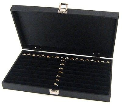 Solid Top 8 Row 120 Ring Black Jewelry Storage Display Case