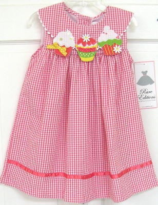 nwt girls rare editions pink coral gingham cupcake dress szs