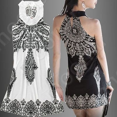 Fantastic Womens Classical Cheong Sam Totem pattern Mini Dress 