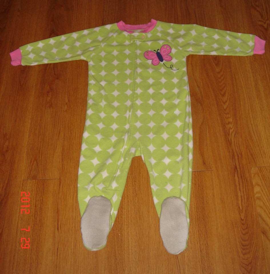 CARTERS CHILD OF MINE FOOTED PJS LIME GREEN & PINK 24 MONTHS PRE 