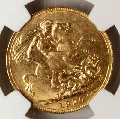 Australia 1 Sovereign 1920 NGC AU 58 Gold Mint Mark Perth King George 