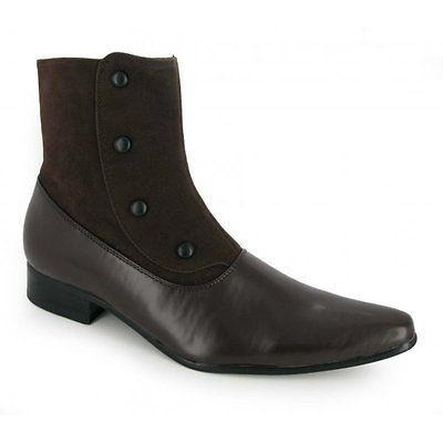 Mens Leather Lined Buttoned Full Zip Pointed Winklepicker Beatle Boots 