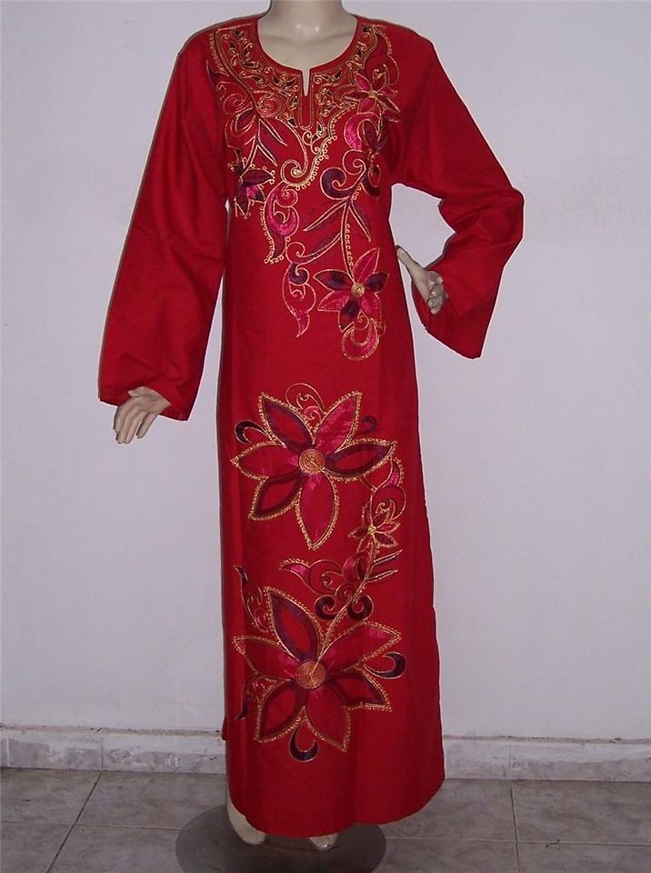 Egyptian Cotton Embroidered Long Kaftan Caftan Jilbab Arabic Dress 