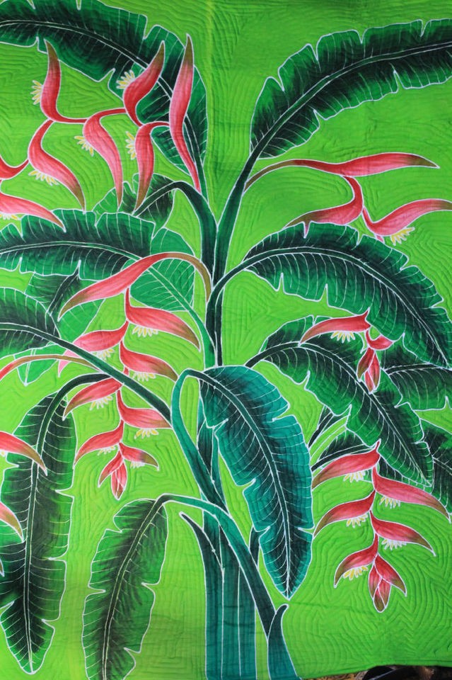   Tropical Heliconia flower Batik QUILT~COMFORTE​R~Bali Art~Full twin