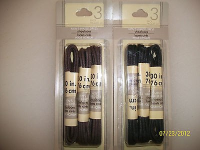 Pair of Mens Waxed Dress Shoelaces  30inch, 3 pair black, 3 pair 