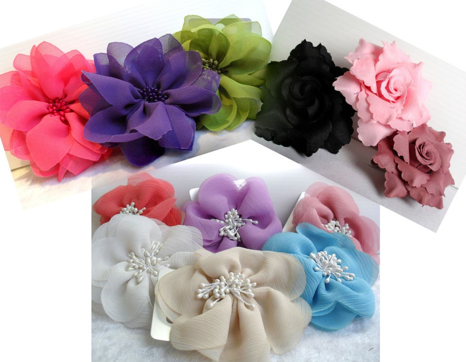 Chiffon Bead Satin FABRIC FLOWER Hair Accessory Clip Grip Slide COLOUR 