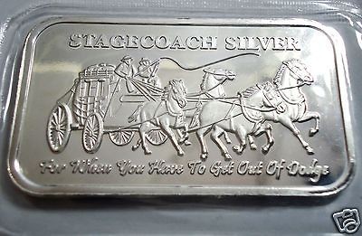 troy oz STAGECOACH SILVER bar ~ NWT Mint .999 fine, in protective 