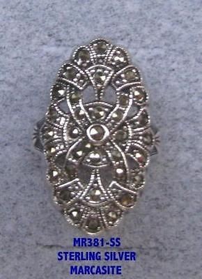 LARGE OVAL STERLING SILVER SYMMETRICAL PATTERN MARCASITE RING   (MR381 