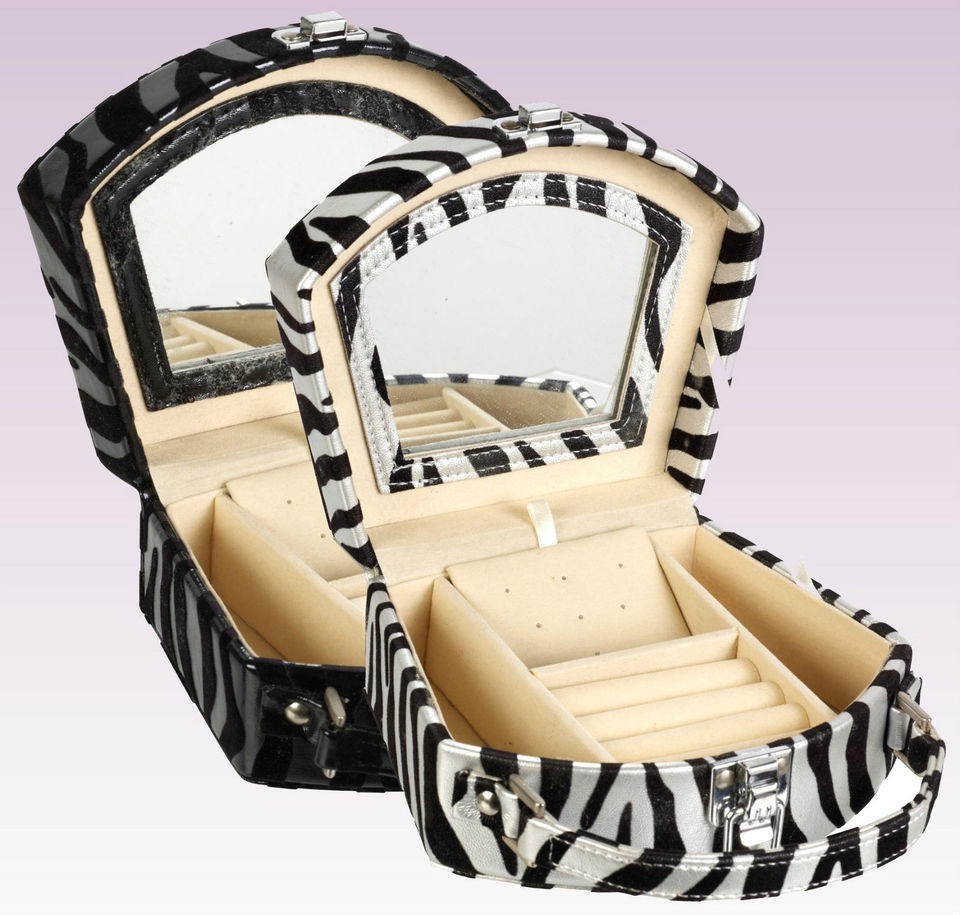 Stylish Zebra Print Jewellery Jewelery Earings Trinket Box Mirror 