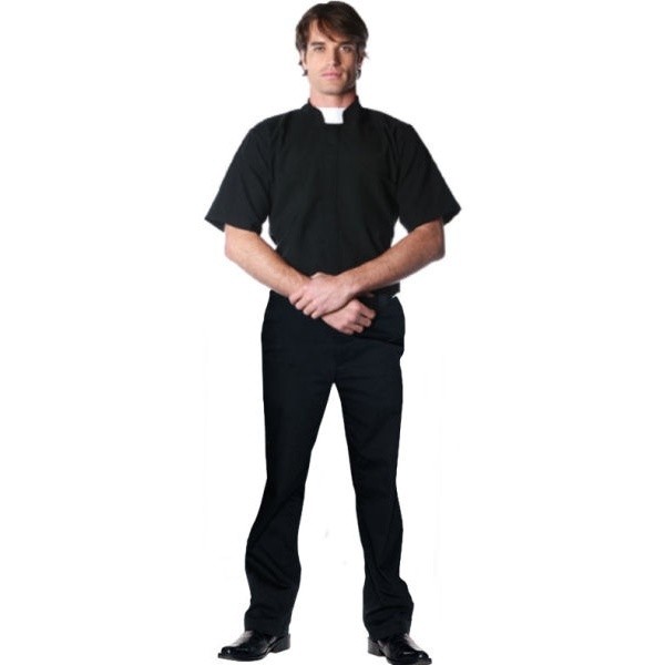 Short Sleeve Priest Shirt Adult Mens Father Religious Black Halloween 