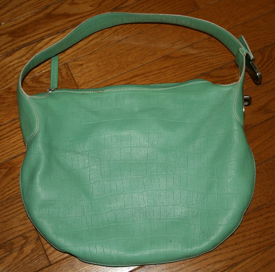 sigrid olsen satchel purse green soft leather vg