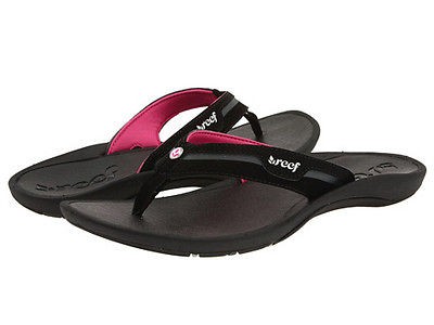 NEW WOMENS REEF AN GEL BLACK PINK 1490 FLIP FLOP SANDALS SIZE