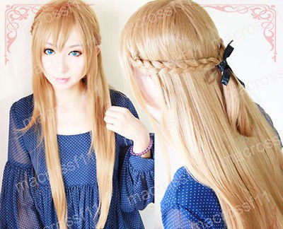 Sword Art Online Asuna Yuuki Braided 80cm Long Pale Gold Brown Cosplay 