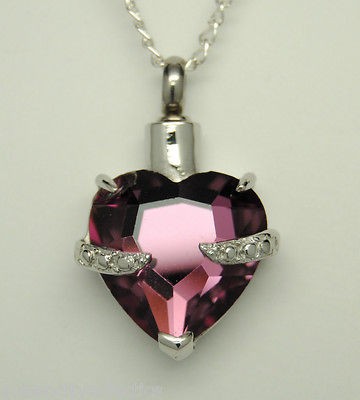 CZ PURPLE HEART CREMATION URN NECKLACE STAINLESS JEWELRY PET URN