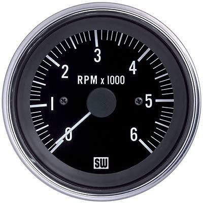 Stewart Warner Deluxe Series Tachometer 0 6,000 3 3/8 Dia Black Face 