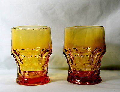 Vintage Anchor Hocking Amber Georgian Water Tumblers Goblets Rocks