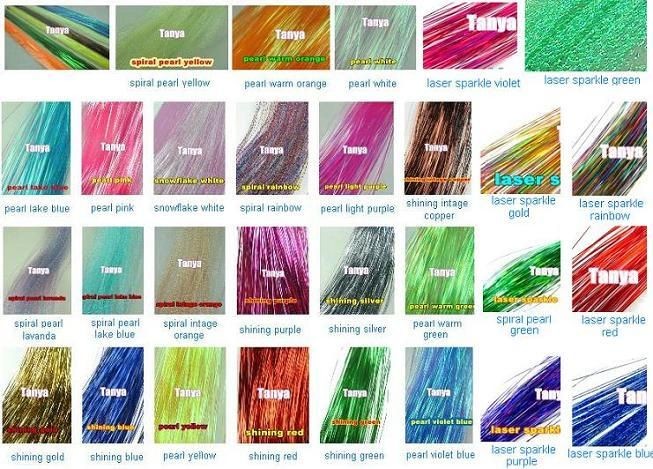 silk hair tinsel for human / feather hair extensions, flare strands,