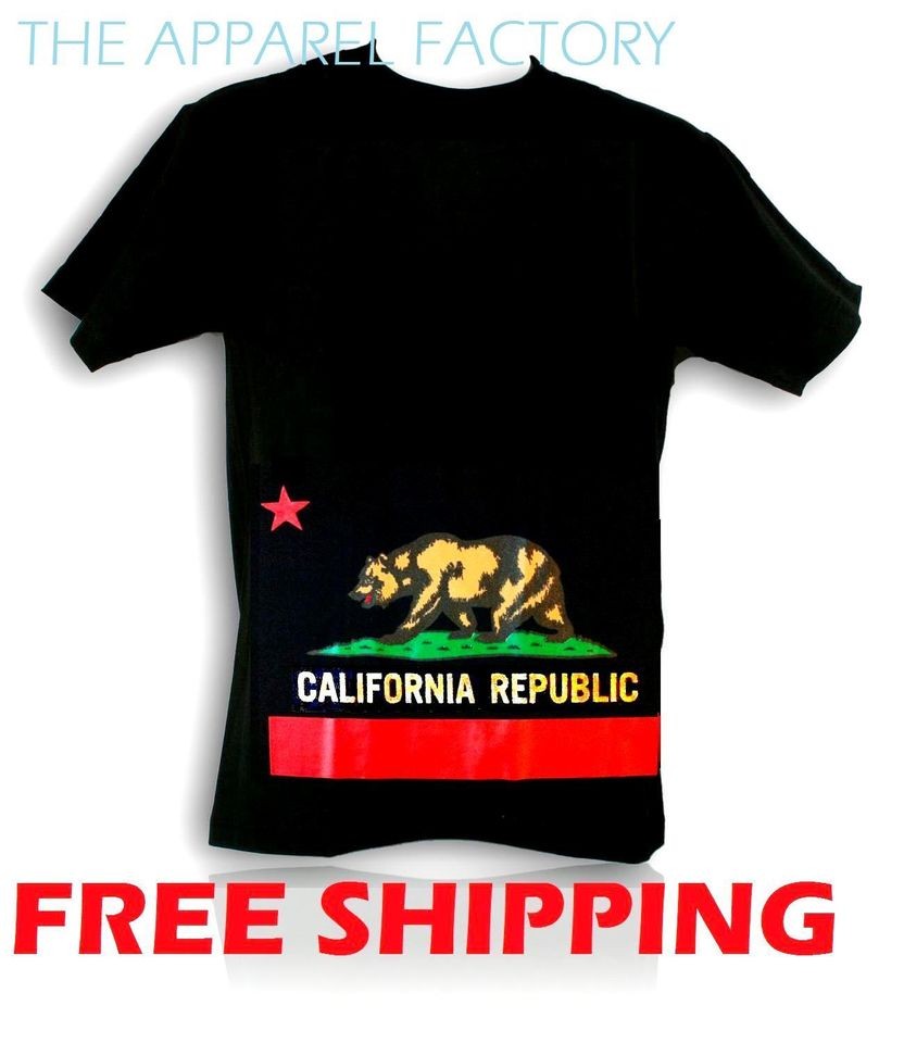   REPUBLIC FLAG Black T Shirt Size S,M,L,XL Bear star state Map