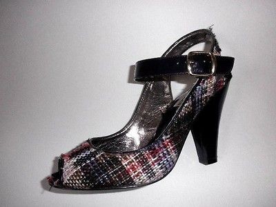 Steve Madden TINAH US 7 M Tweed Peep Toe 4.25 Heels Sandals Pumps 