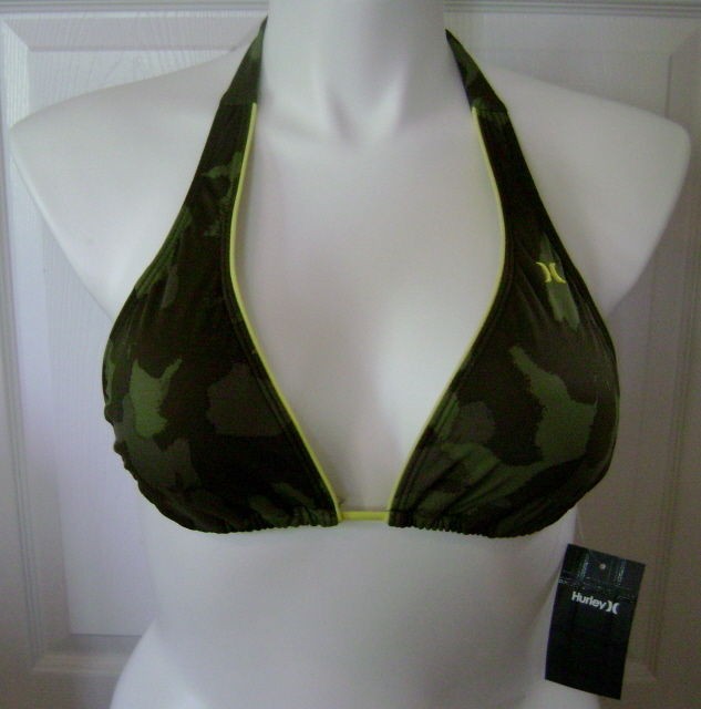 HURLEY Olive Camo Racerback Bikini / Swimsuit Top sz L NEW