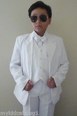 KC1 NEW WHITE BOY TUXEDO RING BEARER WEDDING GRADUATION FORMAL SUIT 