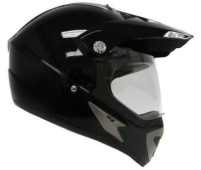   ~SOLID GLOSS BLACK MOTOCROSS UTV DUAL SPORT HYBRID HELMET w/SHIELD