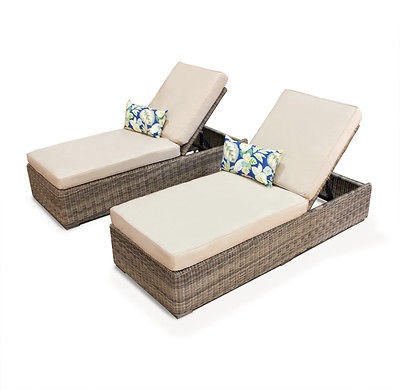 PAIR OF ROYAL SUNBRELLA OUTDOOR PATIO WICKER CHAISE LOUNGE CHAIRS 