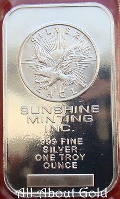 SILVER ART BAR 1 oz SUNSHINE MINTING Proof like Beautiful EAGLE FINE 