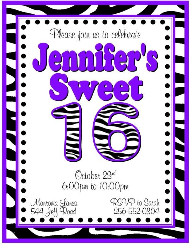 10 zebra custom invitations sw eet 16 birthday time left