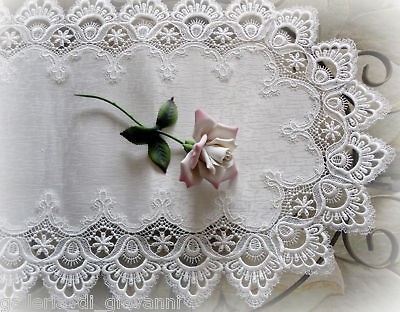 DELICATE WHITE Trim Lace Doily Table Runner 28  Estate Design