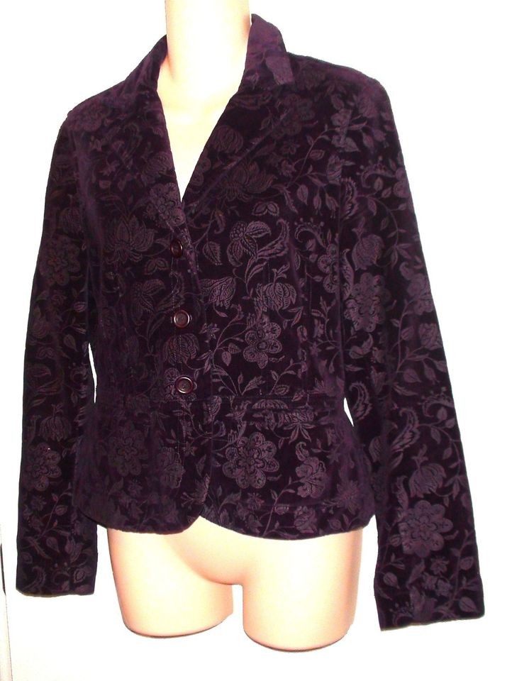 TALBOTS Plum Purple Velvet Jacket ~Stamped Floral Pattern~ 4 Beautiful 