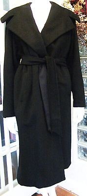 VTG 50s Black Wool Tailored By Brittany Cape Collar Wrap Stroller Coat 