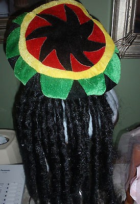 Theater Costume Jamaican HAT with Dreadlocks Size Fits ALL  EUC