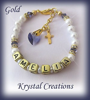   Baptism Confirmation Personalized NAME bracelet ~ Tanzanite GOLD