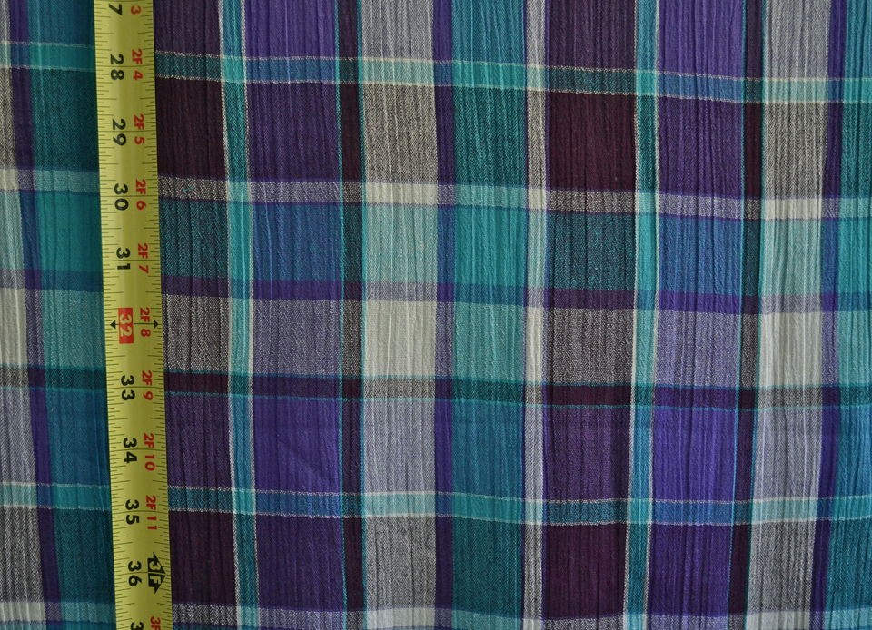 Crinkled Gauze Purple Teal Eggplnt Plaid 100% Cotton 50 wide Fabric 