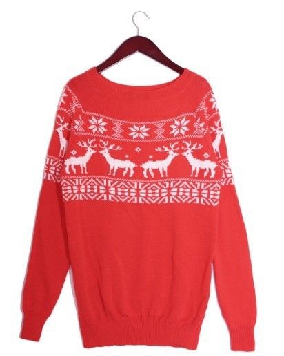 FASHION CREW NECK SNOWFLAKE REINDEER PATTERN JUMPER LADY SWEATER 1630