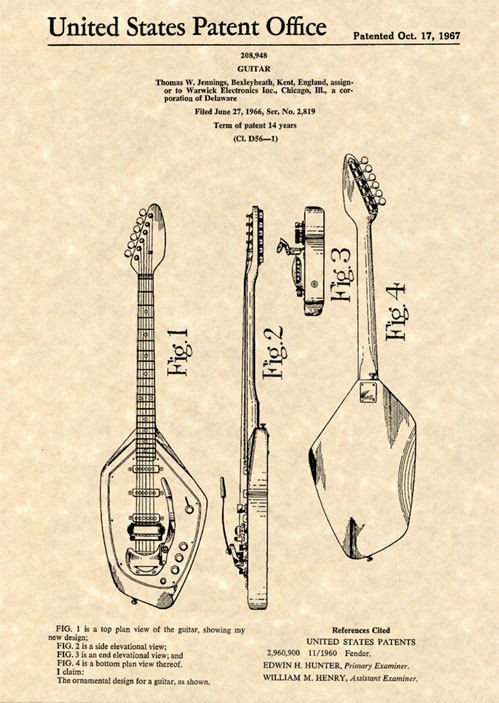 vintage vox phantom vi 1967 guitar jennings patent art time