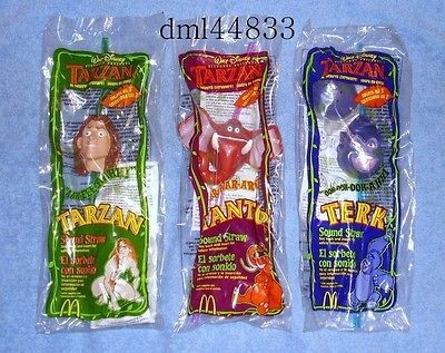 mip 1999 mcdonalds tarzan straws mint set lot of 3